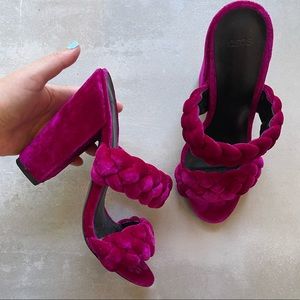 ASOS magenta crush velvet braided platform sandal